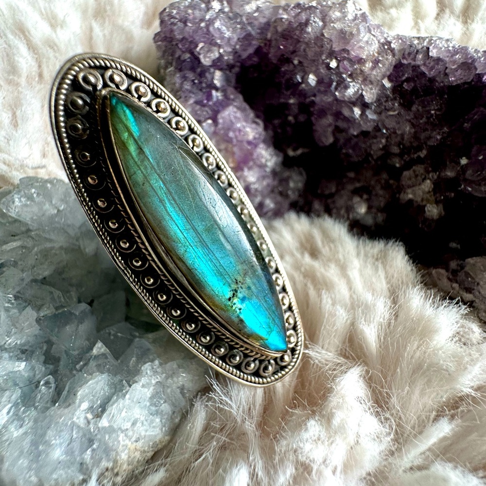 Labradorite *RARE* Silver Boho Statement Ring